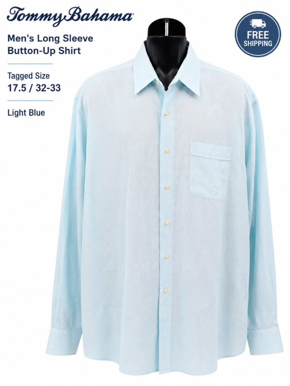 Vintage Tommy Bahama Men's XL Light Blue Cotton Long Sleeve Button Up Shirt